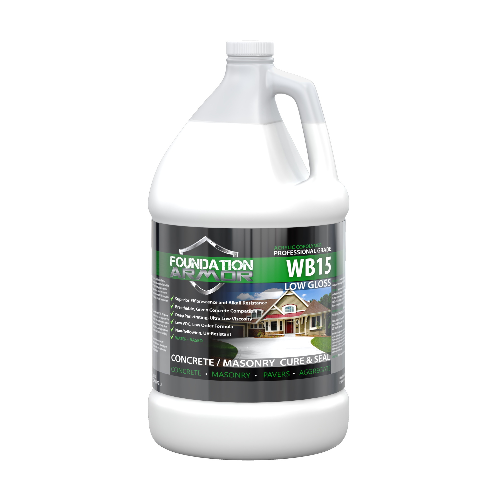 Foundation Armor, Low Gloss Water Based Acrylic Concrete Sealer, Container Size 1 Gallon, Color Clear, Application Method Sprayer or Roller, Model# WB151GAL